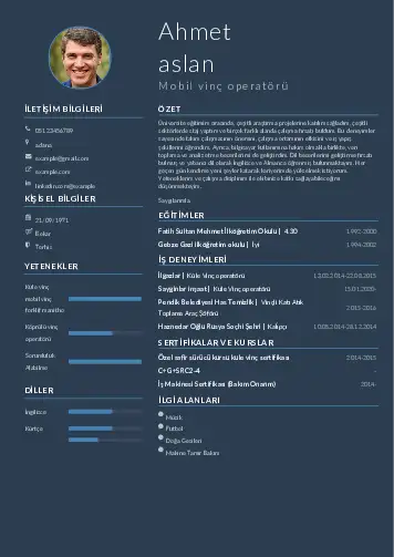 Vinç Operatörü Cv Örnekleri cv indir